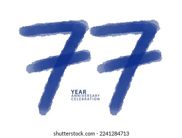 77 year anniversary celebration blue color logotype vector, 77 number design, 77th Birthday invitation, logo number design vector illustration, blue logo brushstroke illustration
