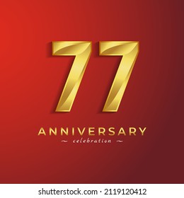 77 Year Anniversary Celebration with Golden Shiny Color for Celebration Event, Wedding, Greeting card, and Invitation Card Isolated on Red Background