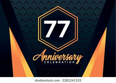 77 year anniversary celebration logo design with elegance double orange line on luxury background