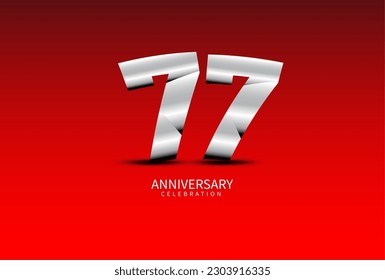 77 Year Anniversary Celebration Logo silver vector, 77 Number Design, 77th Birthday Logo, Logotype Number, Vector Anniversary For Celebration, Invitation Card, Greeting Card. logo number Anniversary