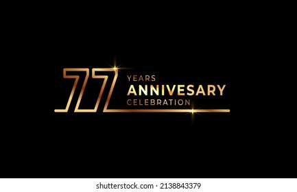 77 Year Anniversary Celebration Logotype with Golden Colored Font Numbers Made of One Connected Line for Celebration Event, Wedding, Greeting card, and Invitation Isolated on Dark Background