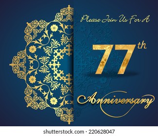 77 year anniversary celebration pattern design, 77th anniversary decorative Floral elements, ornate background, invitation card - vector eps10