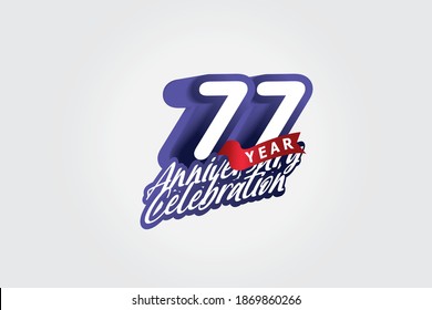 77 year anniversary, Italic Style with ribbon celebration logotype. Simple Blue color design isolated on Grey background - vector 