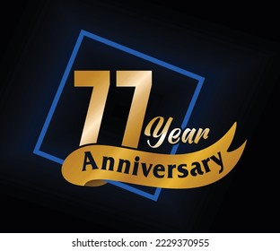 77 Year Anniversary ordinal number Counting vector art illustration in stunning font on gold color on black background