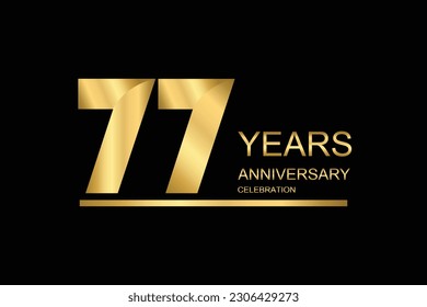 77 year anniversary vector banner template. gold icon isolated on black background.