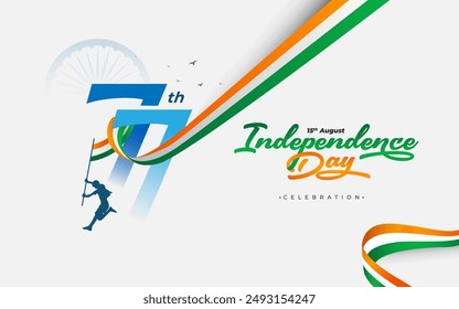 77 años India Feliz Día de la Independencia Celebración Fondo Diseño Plantilla