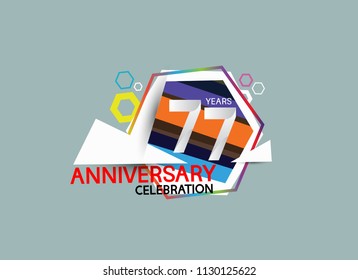 77 years anniversary celebration design with modern colorful hexagon. Vector illustration for use special celebration event