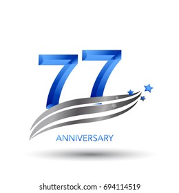77 years anniversary. celebration logo design with swoosh and star