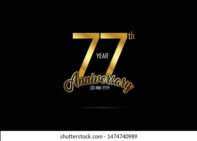 77 years anniversary celebration logotype. anniversary logo with golden Ribbons isolated on black backgrounds, for Birthdays, Invitation, Banner Card - Vector