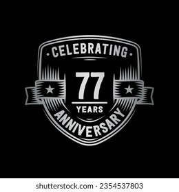 77 years anniversary celebration shield design template. 77th anniversary logo. Vector and illustration.