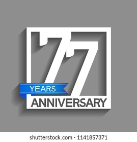 77 years anniversary celebration square style blue ribbon isolated on gray background