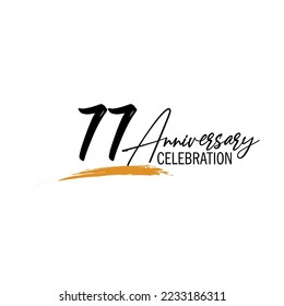 77 Jahre Jubiläumsfeier Vektorvorlage, Zahlen mit Pinselzeichnung, handgezeichnet, Logo-Design, Vektorgrafik