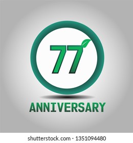 77 years Anniversary with go green design. Simple design with leave on second number. Green font and circle. My all design can see in my portofolio