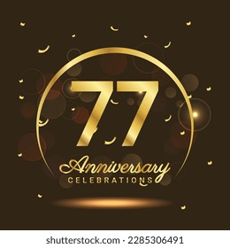 77 years anniversary Half moon anniversary with confetti and a light gold effect on a black and brown background