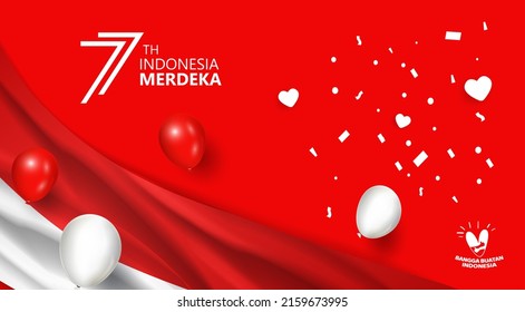 77 years, Anniversary Independence Day of the Republic of Indonesia. indonesia merdeka. (English translation: Indonesian independence). Illustration Banner Template Design