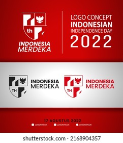 77 years,  Anniversary Independence Day of the Republic of Indonesia. indonesia merdeka. (English translation: Indonesian independence). Logo Concept Design Illustration