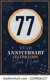 
77 years anniversary invitation card. celebration template  modern design elements  dark blue background - vector illustration