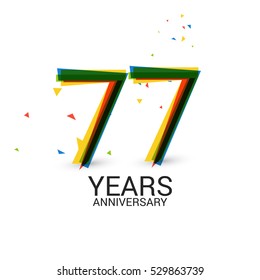 77 Years Anniversary. Layered and Colorful. Logo Celebration Isolated on White Background 