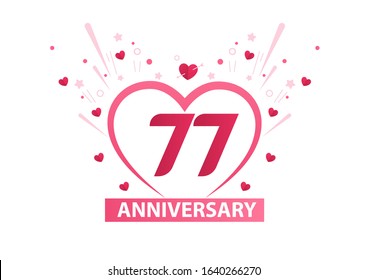 77 Years Anniversary Logo Celebration With Love for celebration event, birthday, wedding, greeting card, and invitation