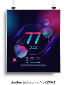 77 Years Anniversary Logo with Colorful Galactic background, Vector Design Template Elements for Invitation Card and Poster Your Birthday Celebration.