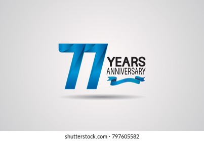 77 years anniversary logotype design with blue color and ribbon isolated on white background for celebration event