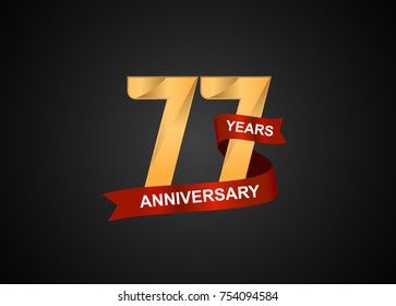 77 years anniversary logotype with elegance gold color and warp red ribbon
