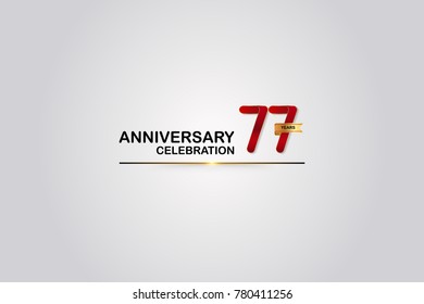 77 Years Anniversary Logotype with Elegant Red Color and Golden Ribbon Isolated on White Background