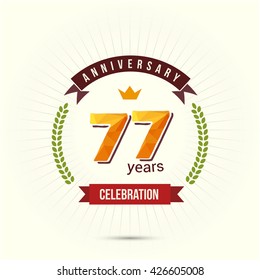 77 Years Anniversary with Low Poly Design and Laurel Ornaments
