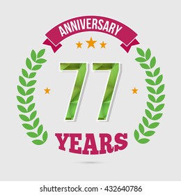 77 Years Anniversary with Low Poly Design and Laurel Ornaments