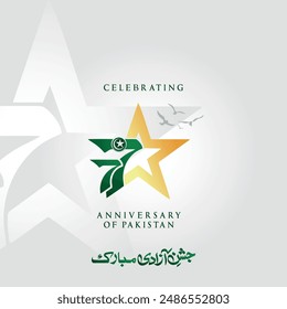 77 years Anniversary of Pakistan Independence day, design in Gold and green text grey background 