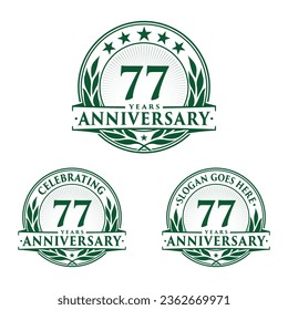 77 Jahre Jubiläum. 77. Kollektion mit Logos zur Feier. Vektorgrafik und Illustration. 