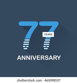 77 years anniversary, signs, symbols. blue, simple and flat design.