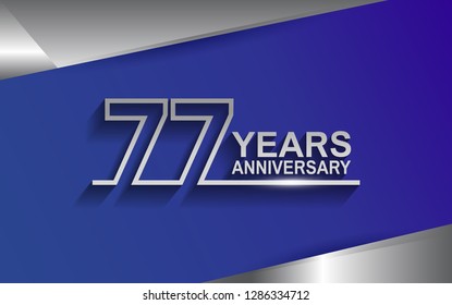 77 years anniversary silver color line style isolated on blue background