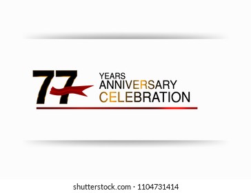 77 years anniversary simple black colored number  design with red ribbon isolated on white background for celebration
