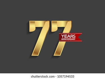 77 years anniversary simple design with golden color and red ribbon isolated on black background for celebration event