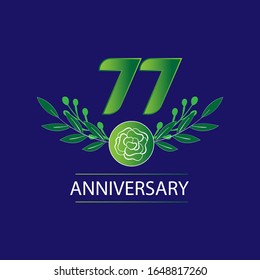77 años de aniversario. Tarjeta de saludo decorativa floral para celebración