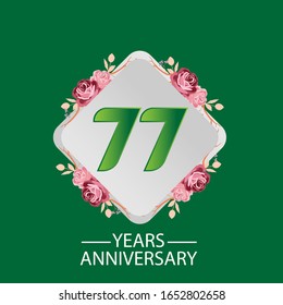 77 Years anniversary. Vector design greeting card with decorative floral for celebration