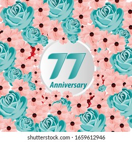 77 Years anniversary. Vector design greeting card with decorative floral for celebration