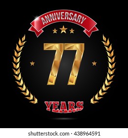 77 years golden anniversary logo, low poly design number