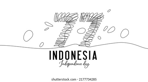 77 Years Independence Day of Indonesia continuous one line art drawing. simple and elegant indonesia independence day logo