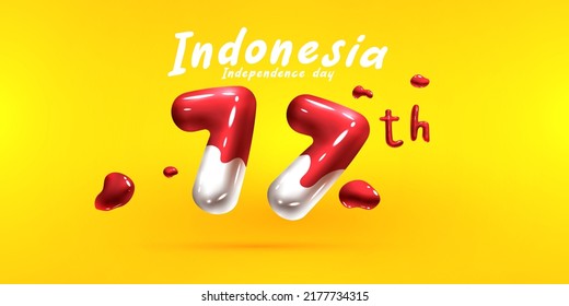 77 Years Independence Day Of Indonesia 3d Text Effect