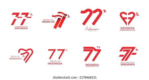 77 years independence day of indonesia logo set. Minimalist modern design