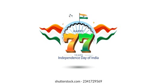 77 years India Independence day. 2023 anversary celebration. Creative concept for Web Banner, poster, digital ad, logo and template design