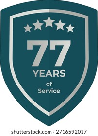 77 años de servicio Insignia de escudo verde azulado con cinco estrellas