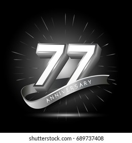 77 years silver anniversary logo celebration with firework and ribbon