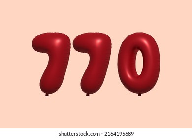 770 3d number balloon made of realistic metallic air balloon 3d rendering. 3D Red helium balloons for sale decoration Party Birthday, Celebrate anniversary, Wedding Holiday. Vector illustration
