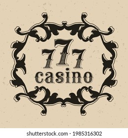 777 casino retro logo on vintage surface, vector illustration