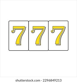 777 casino sign. Lucky win, jackpot. Vector flat design, isolated on white background. 