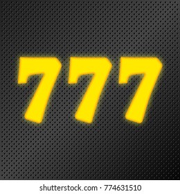 777 jackpot golden neon sign, casino winner triple sevens. Vector illustration.