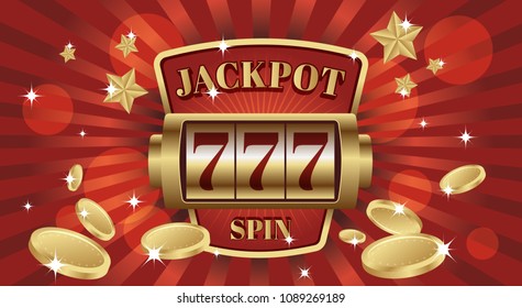 777 jackpot win screen slot mashine. Red and gold background color. Editable objects in layers. Make gif, movie animation or static composition.